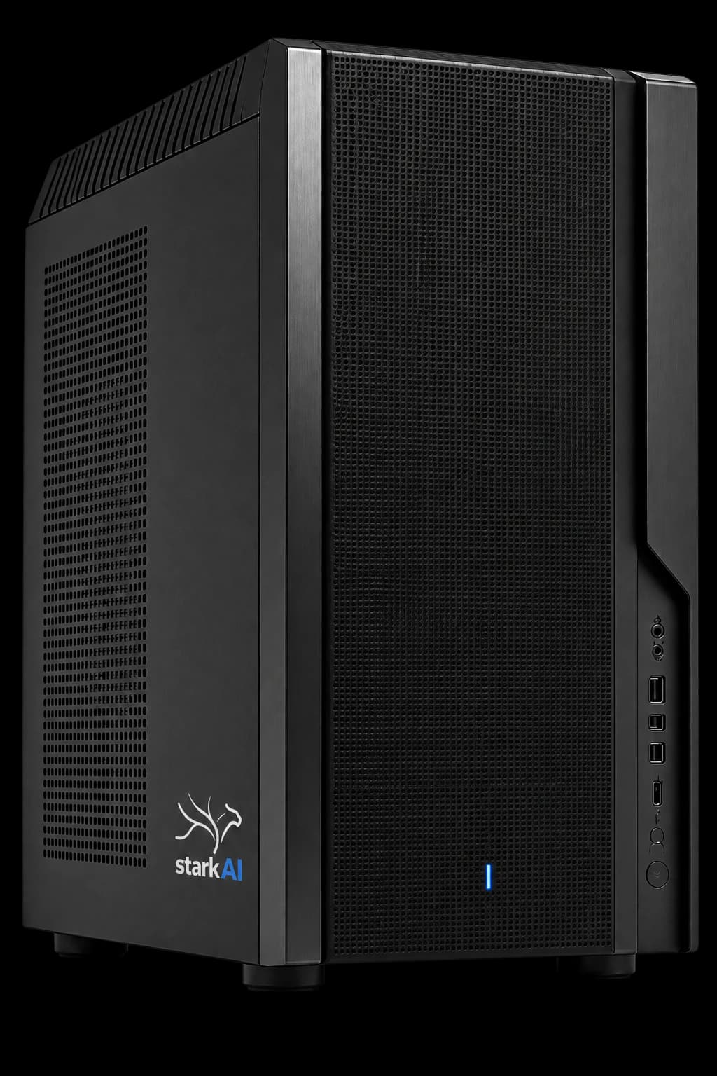 Black, neutral workstation shown as an example stark AI Box